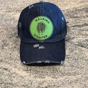 New Custom Designed Blue Distressed Baseball Cap with Walking Disaster